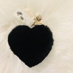 Tory Burch Black Heart Pom Pom Keychain/Ke